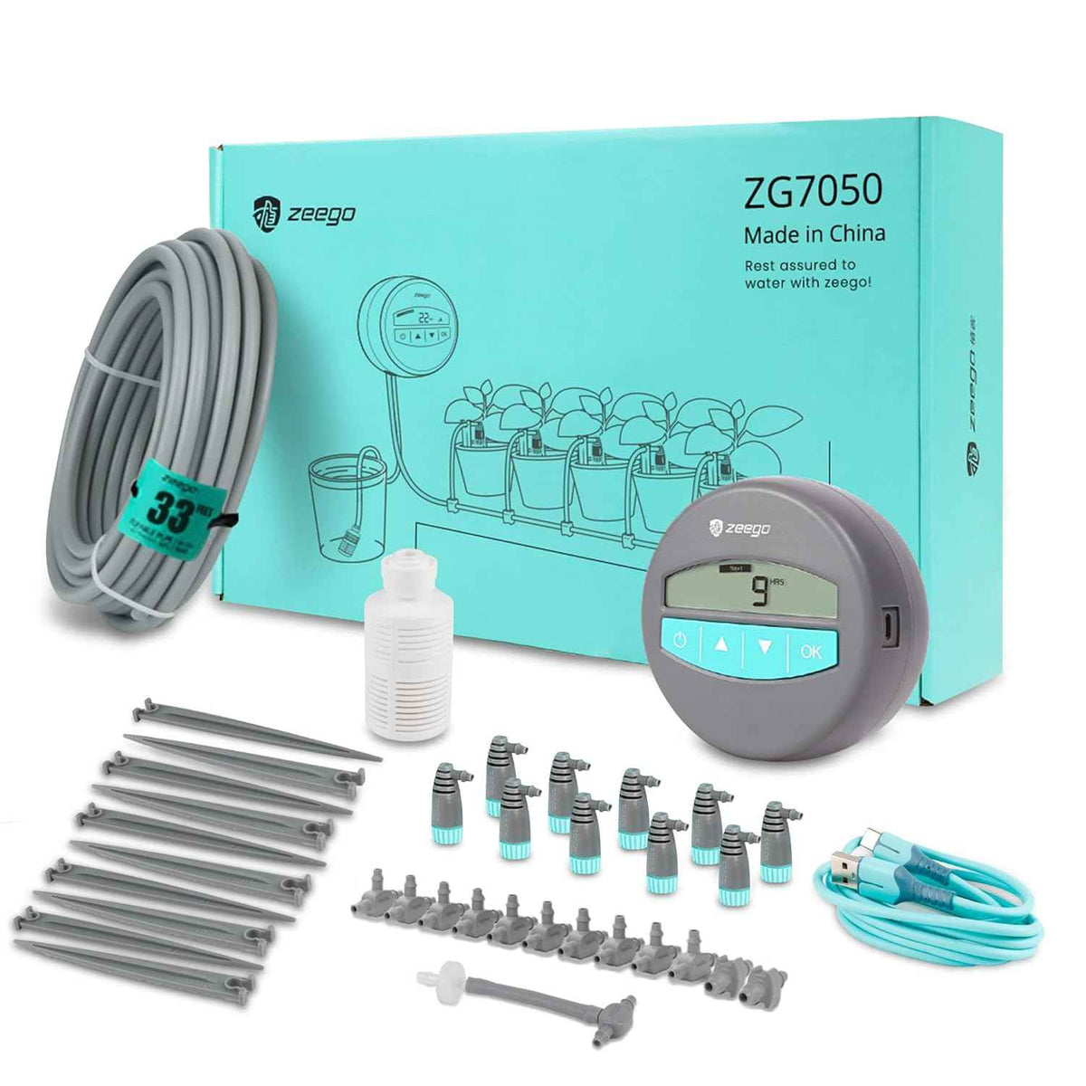 Zeego Automatic Drip Irrigation Kit with Digital Programmable Water Timer, 10 Potted Indoor Outdoor Houseplants Support (Incremental Support), Smart DIY Watering Schedules/Modes
