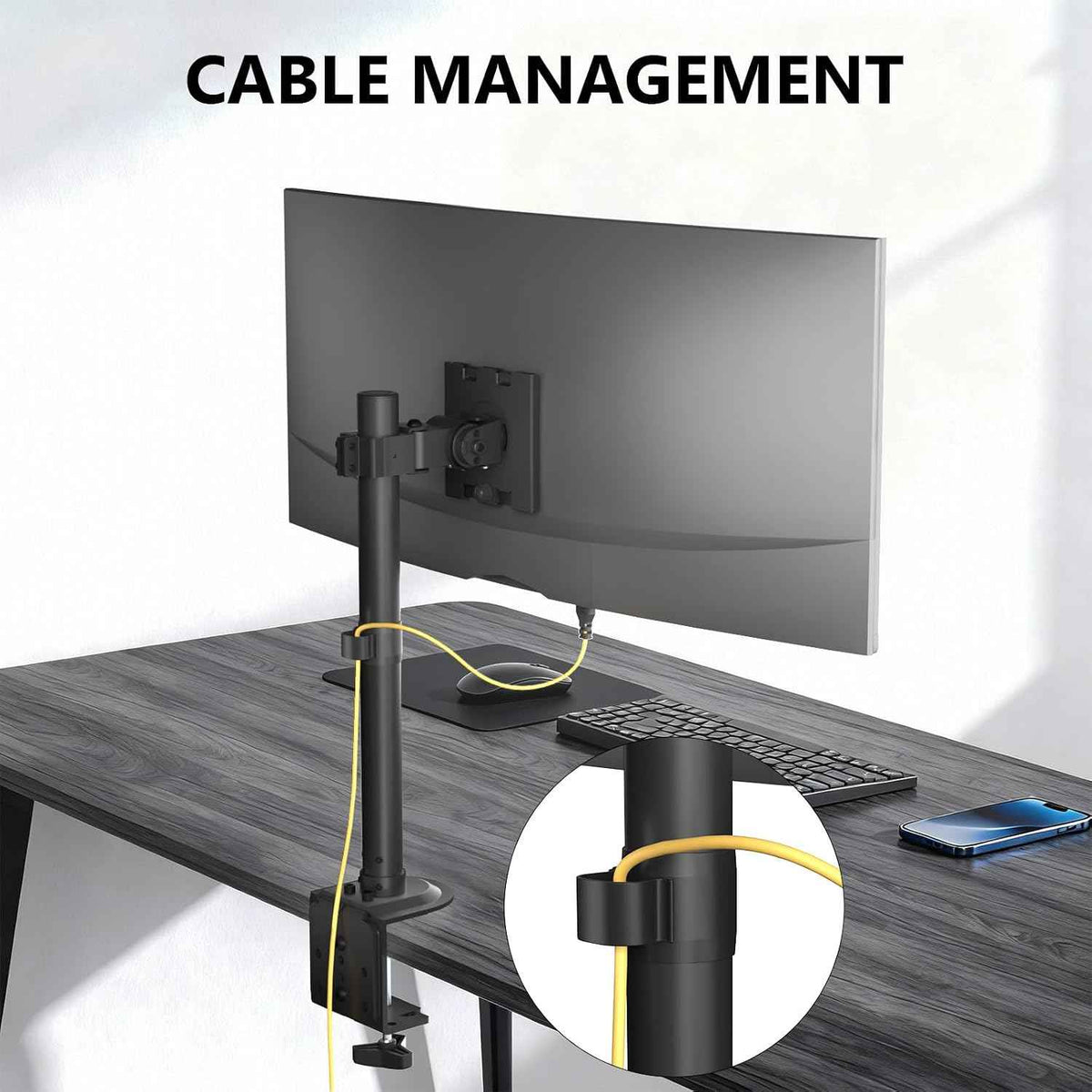 WALI Heavy Duty Single Monitor Arm Desk Mount for 13-49 Inch Screens, Ultrawide Monitor Stand with Full Motion Tilt, Swivel, Rotation, Holds up to 44 lbs, C-Clamp Mount for VESA 75/100mm,(M001S)