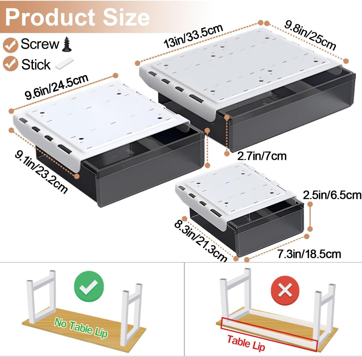 SVNNELP Under Desk Table Drawer Storage Organizer,3 Pack Large & Medium & Small Slide Out Desk Drawers - Hidden Desktop Organizer,Attachable Pencil Storage Tray Under Table(SML) - Field & Nook