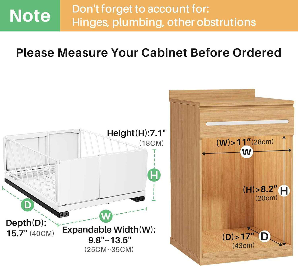 Pull out Cabinet Organizer, 1-Pack Expandable Width(9.8"-13.8") Heavy