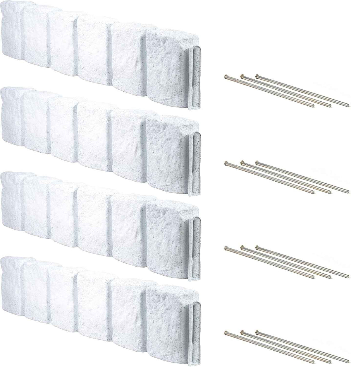 Beuta Landscape Edging | Garden Edging Border | Faux Stone Block XL for Lawn Edging, Flower Beds & Yard Edging – 4 Pack | Each Section Has 6 Blocks 48" L x 4" W x 9.5" H | 12 Spikes | Limewash