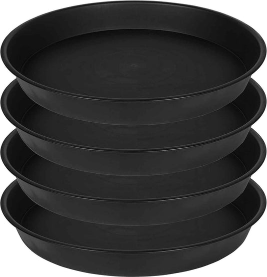 4 Pack of 16 17 inch Plant Saucer (15 inch Base), 2.3" Depth, Heavy Duty Deep Plant Trays for Pots, Plastic Plant Saucers for Indoors, Bird Bath Bowls, Drip Trays for Planter (17", Black)