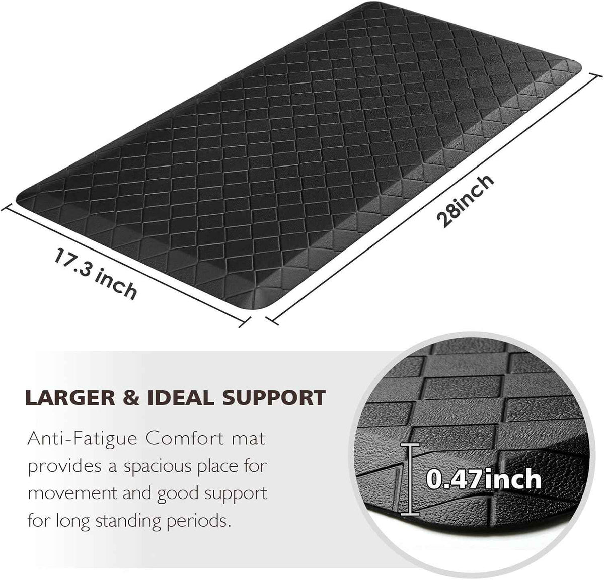 HappyTrends Kitchen Mats for Floor Cushioned Anti-Fatigue Kitchen Rugs | Thick,Soft and Waterproof Non-Slip Mats and Rugs Heavy Duty Ergonomic Comfort Rug for Floor,Office,Sink,Laundry