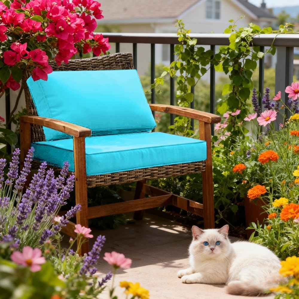 Covers for 4Pcs Patio Cushion 24.8X24.8x3.5inch Outdoor Furniture Cushion Slipcovers Replacement with Zipper Seat and Backrest Cover for Garden and Backyard (Cyan, 25.6x25.6x4inch(4Pack))