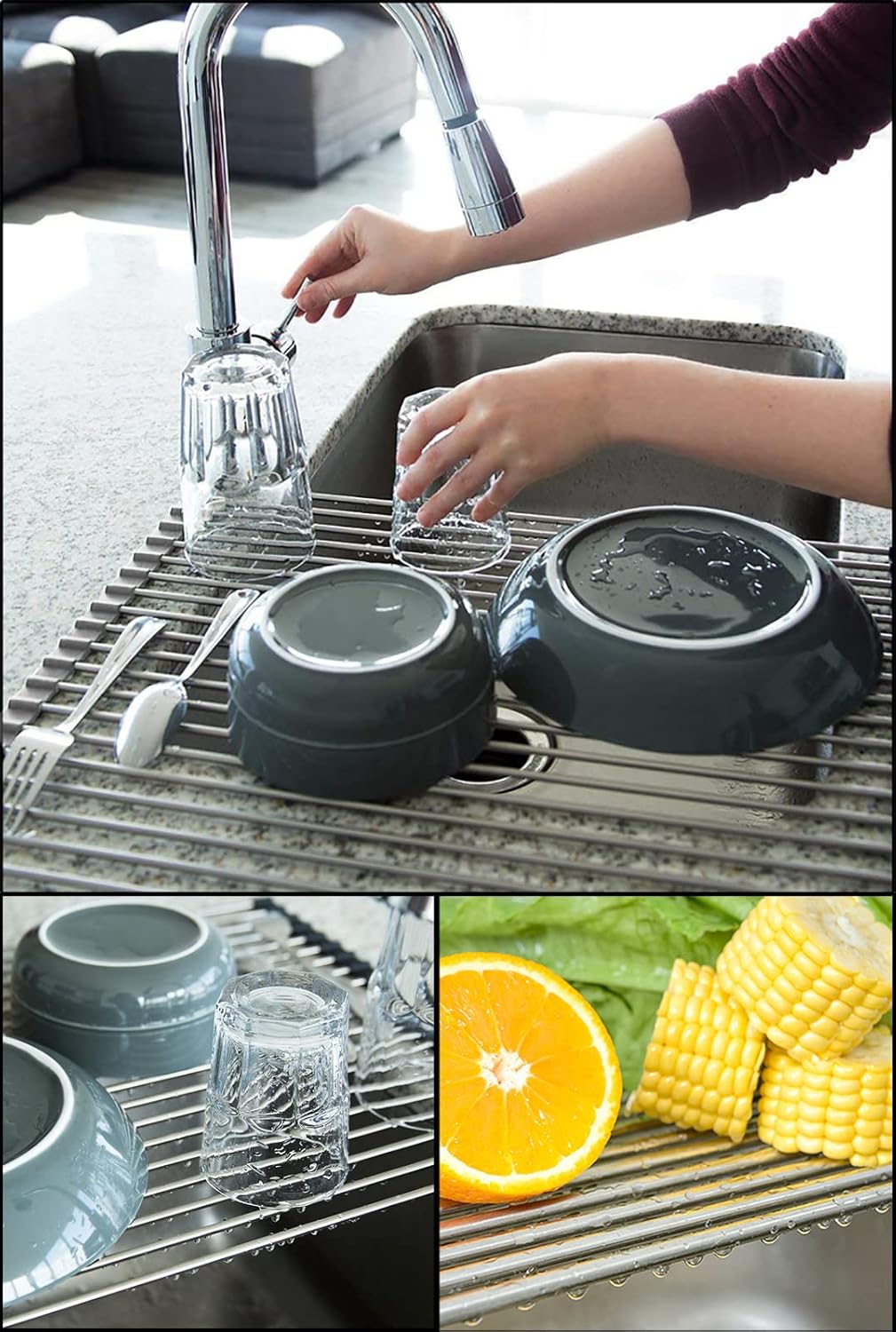 Roll-Up Over-Sink Dish Drying Rack – 17.7 × 15.5 in