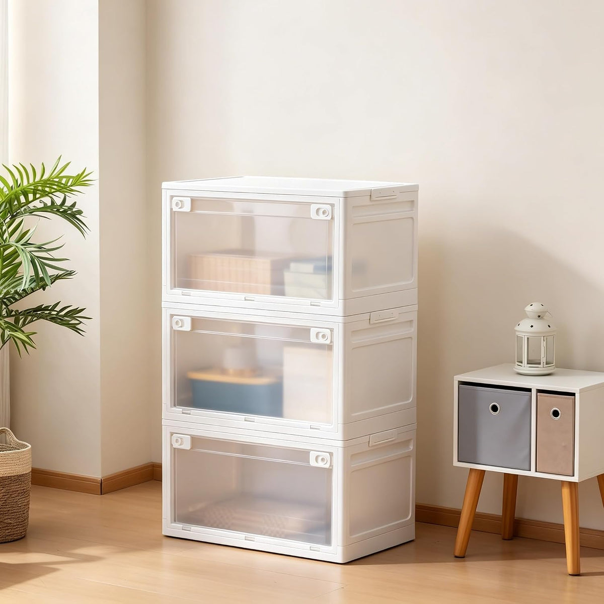 3-Tier Stackable Storage Cabinet with Doors & Wheels - Field & Nook