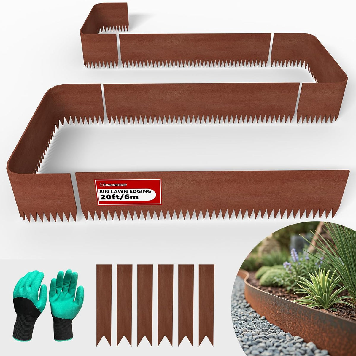 Corten Steel Landscape Edging – 8 in × 40 in, 6 Pack