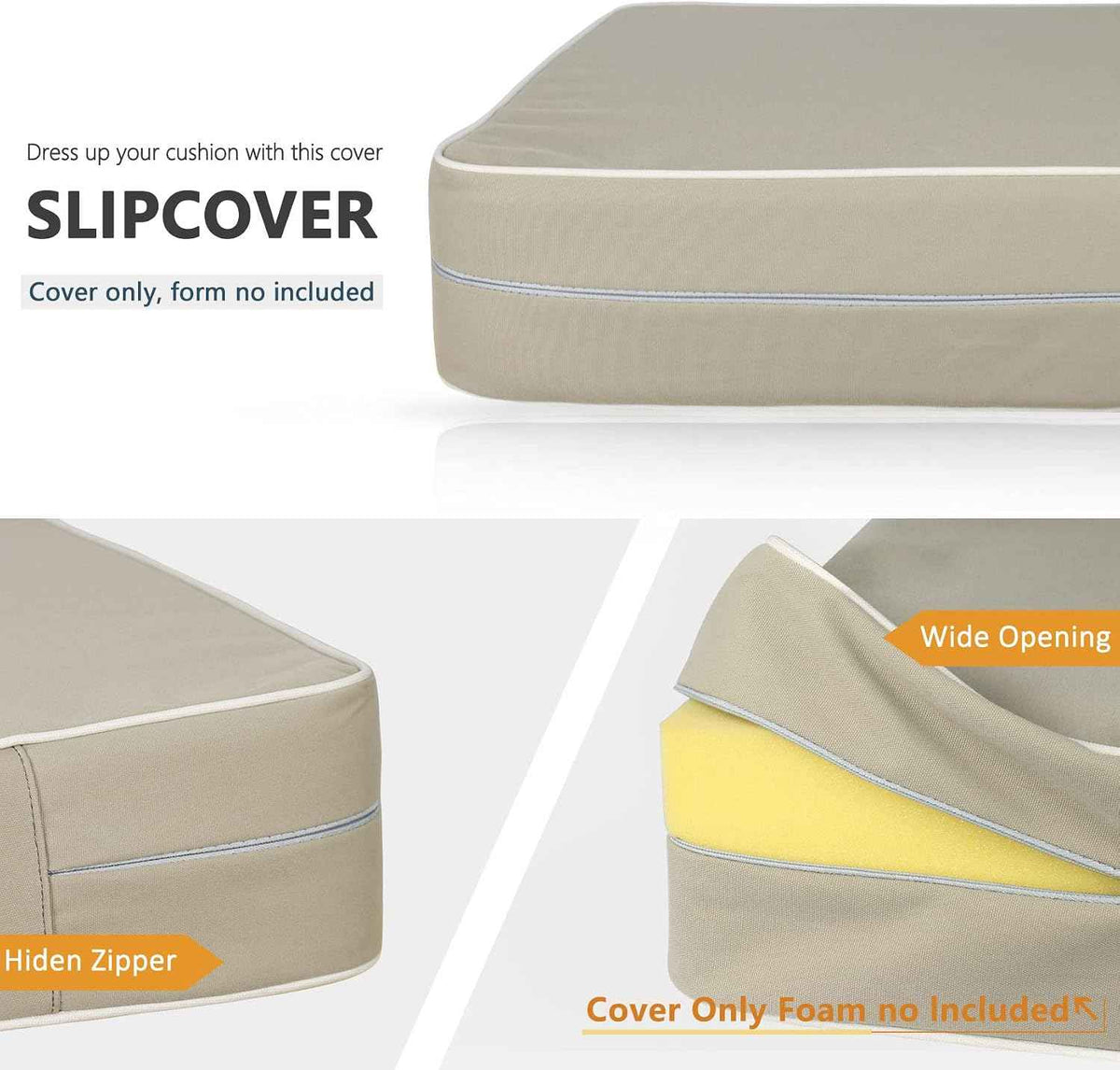 Porch Shield Outdoor Cushion Slipcovers Patio Chair Seat Cushion Covers Set 4 Waterproof Fade Resistant 19 x 19 x 4 inch, Beige