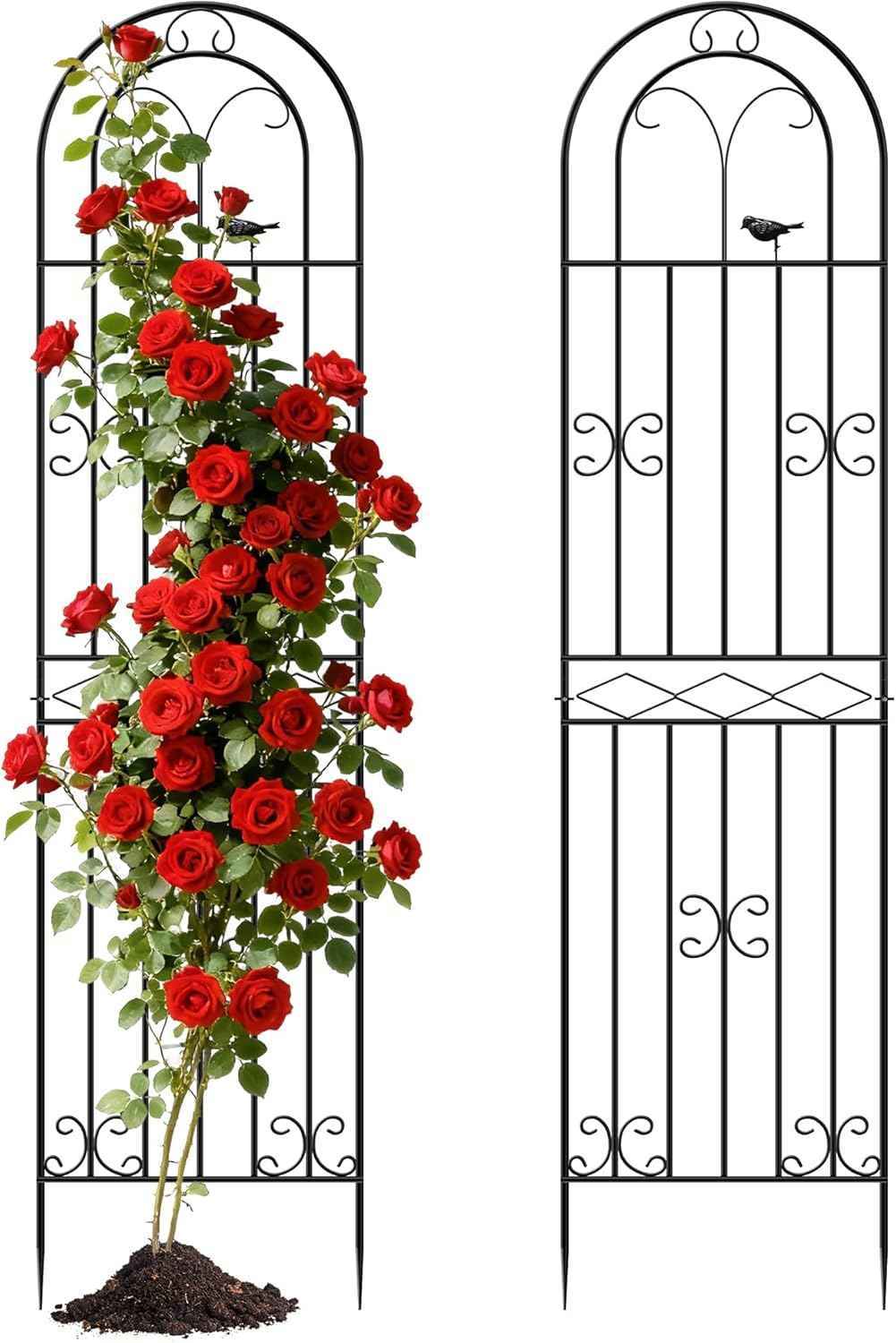ARIFARO 78 inch Metal Garden Trellis for Climbing Plants, Pack of 2, Indoor/Outdoor Sturdy Decorative Plant Trellises for Potted Plants, House Plants, Climbing Vines, Bird Pattern