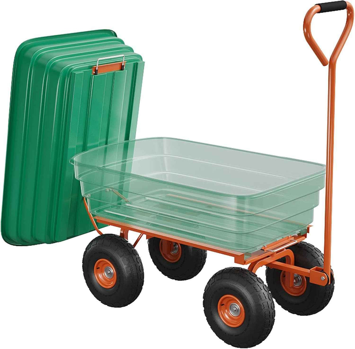 Poly Dump Cart, 4 Cu.Ft. Heavy Duty 600 LBS Garden Cart, 10" No-Flat Tires & 180° Rotating Handle, Rust-Proof Polyethylene Yard Dump Wagon for Yard, Landscaping, Gardening, Quick Release