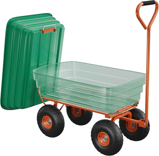 Poly Dump Cart, 4 Cu.Ft. Heavy Duty 600 LBS Garden Cart, 10" No-Flat Tires & 180° Rotating Handle, Rust-Proof Polyethylene Yard Dump Wagon for Yard, Landscaping, Gardening, Quick Release