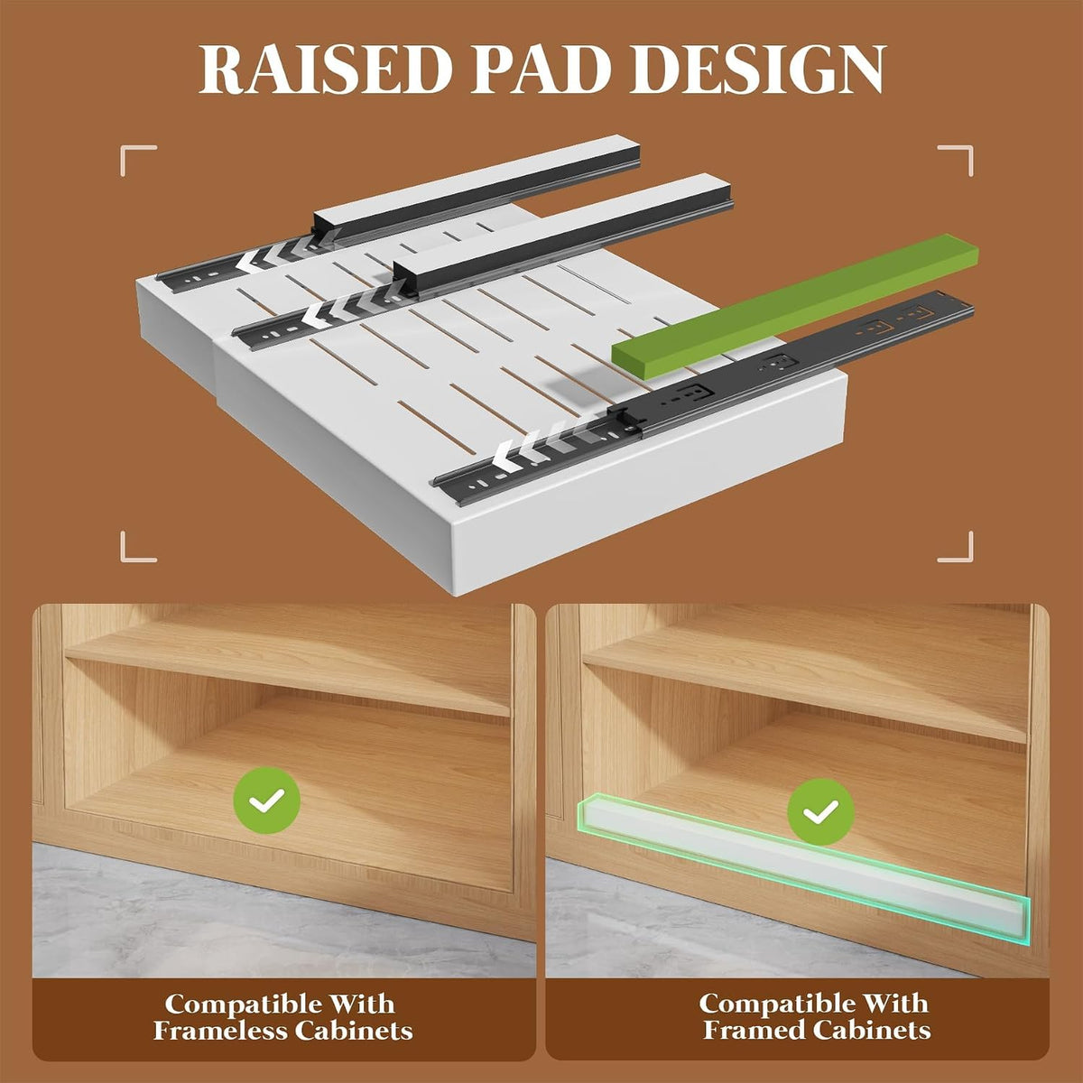 Seinloes 4 Pack Expandable Pull Out Cabinet Organizer 21"Deep With Raising Pad for Framed Cabinets,Upgrade 3 Slide Rails Slide Out Drawers,No Drill Roll Out Shelves,Adjustable Width 12.1"-20.4" White - Field & Nook