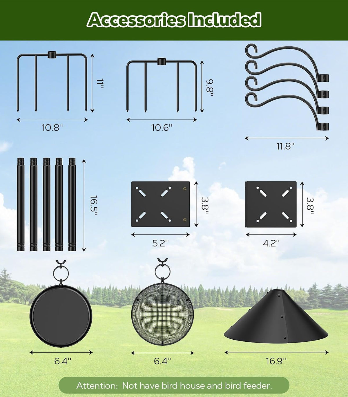 MoKo Bird Feeder Pole, 92 in Bird House Pole Squirrel Baffle 9 Prong Base | Bird Feeding Station Heavy Duty, Includes Water Bowl and Mesh Tray for Feeding, for Gardens No Bird House, Black