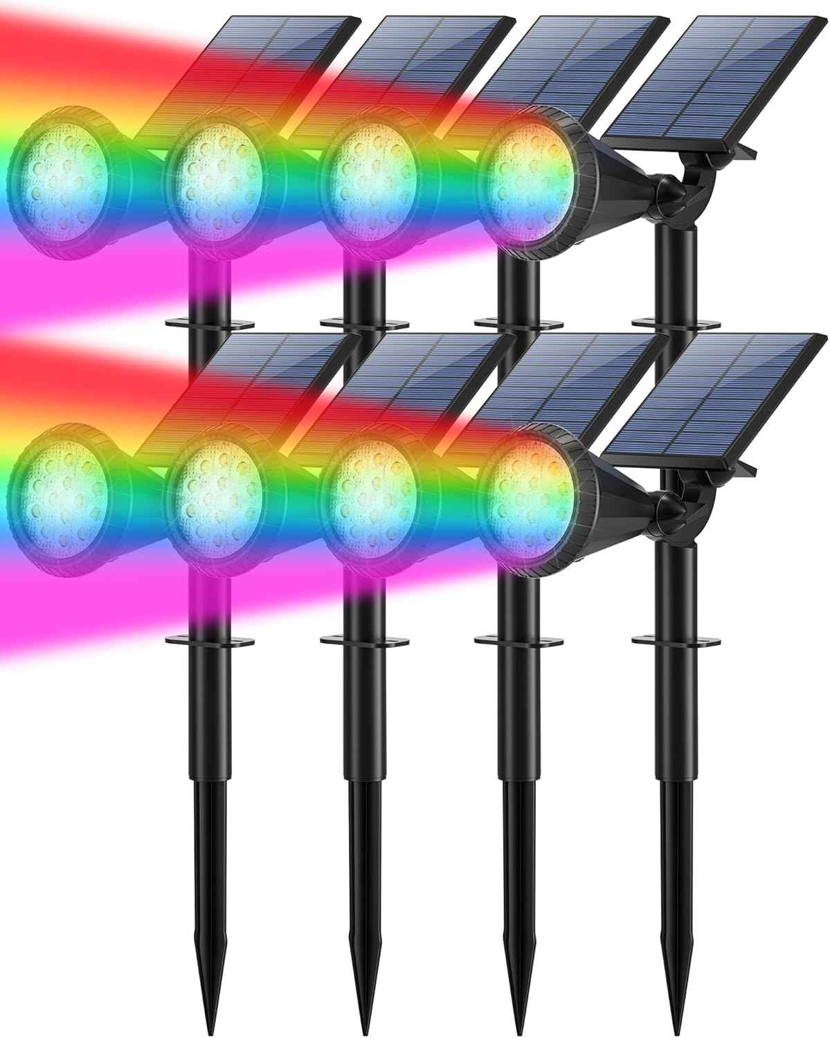 Solar Lights Outdoor Waterproof Color Changing 180° Adjustable RGB Solar Powered Landscape Spot Lights for Yard 7 Lighting Modes Solar Spotlights for Pathway Garden Outside (8 Pack)