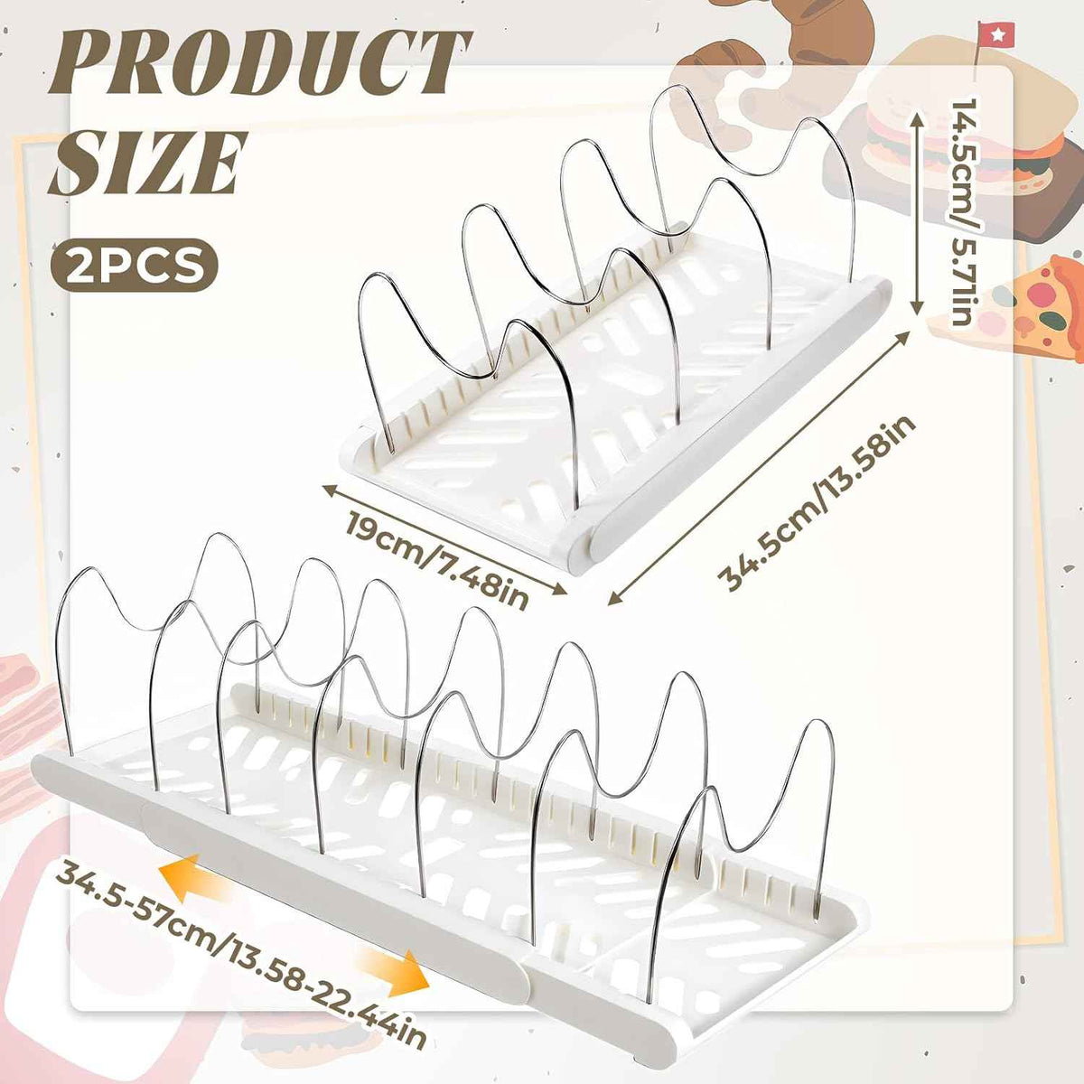 2 Pcs Expandable Pot and Pan Organizer, 7 Dividers