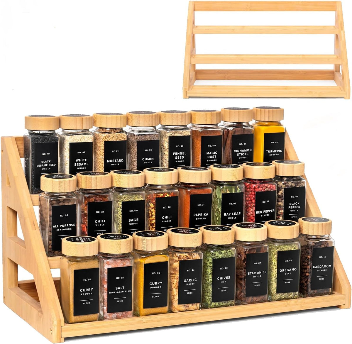 Spice Rack, Spice Organizer -3 Tier Bamboo Spice Racks, Solution for Spice Storage in Kitchens, Countertops，Storage Rooms and Other Places - Field & Nook