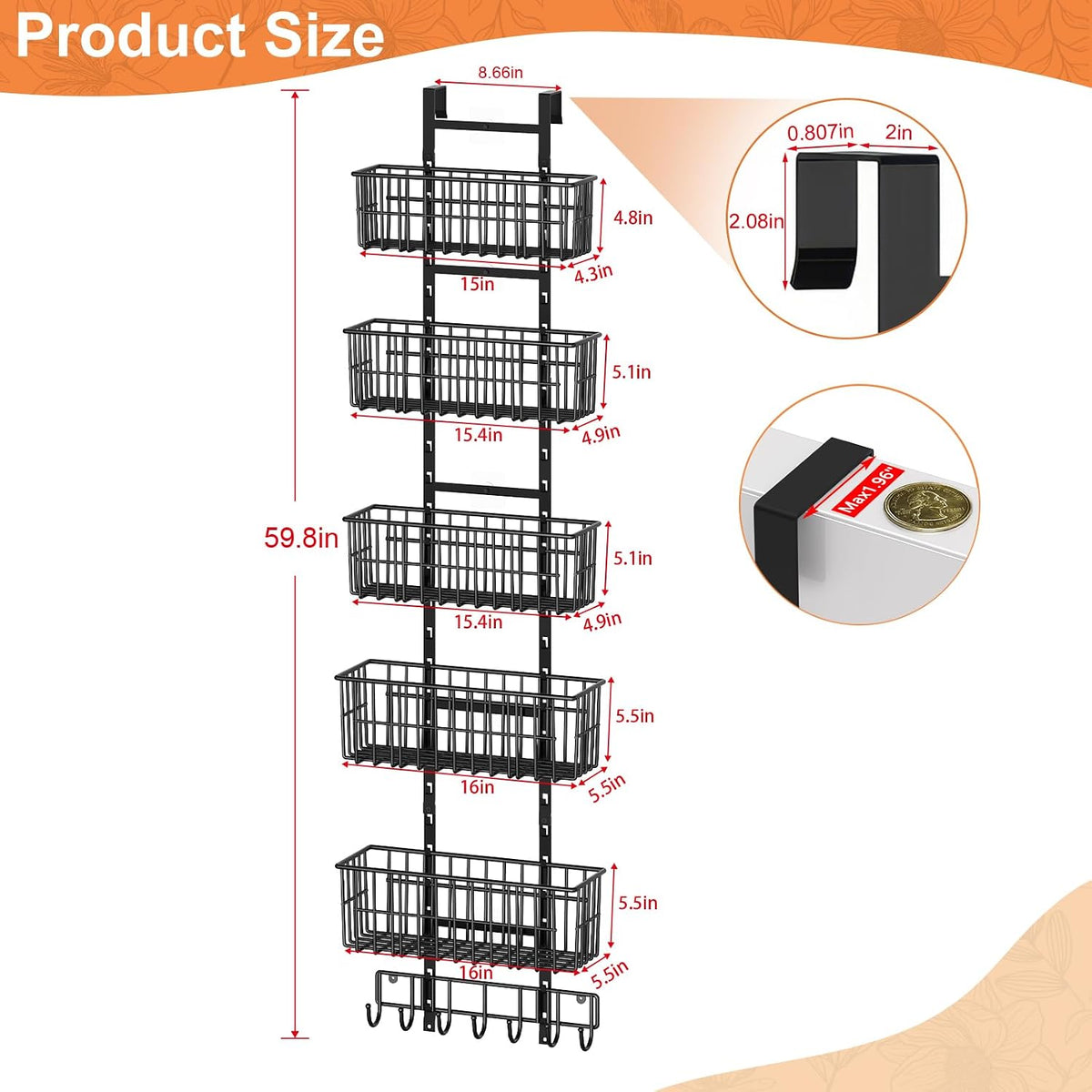 Adjustable Over the Door Organizer – Black - Field & Nook