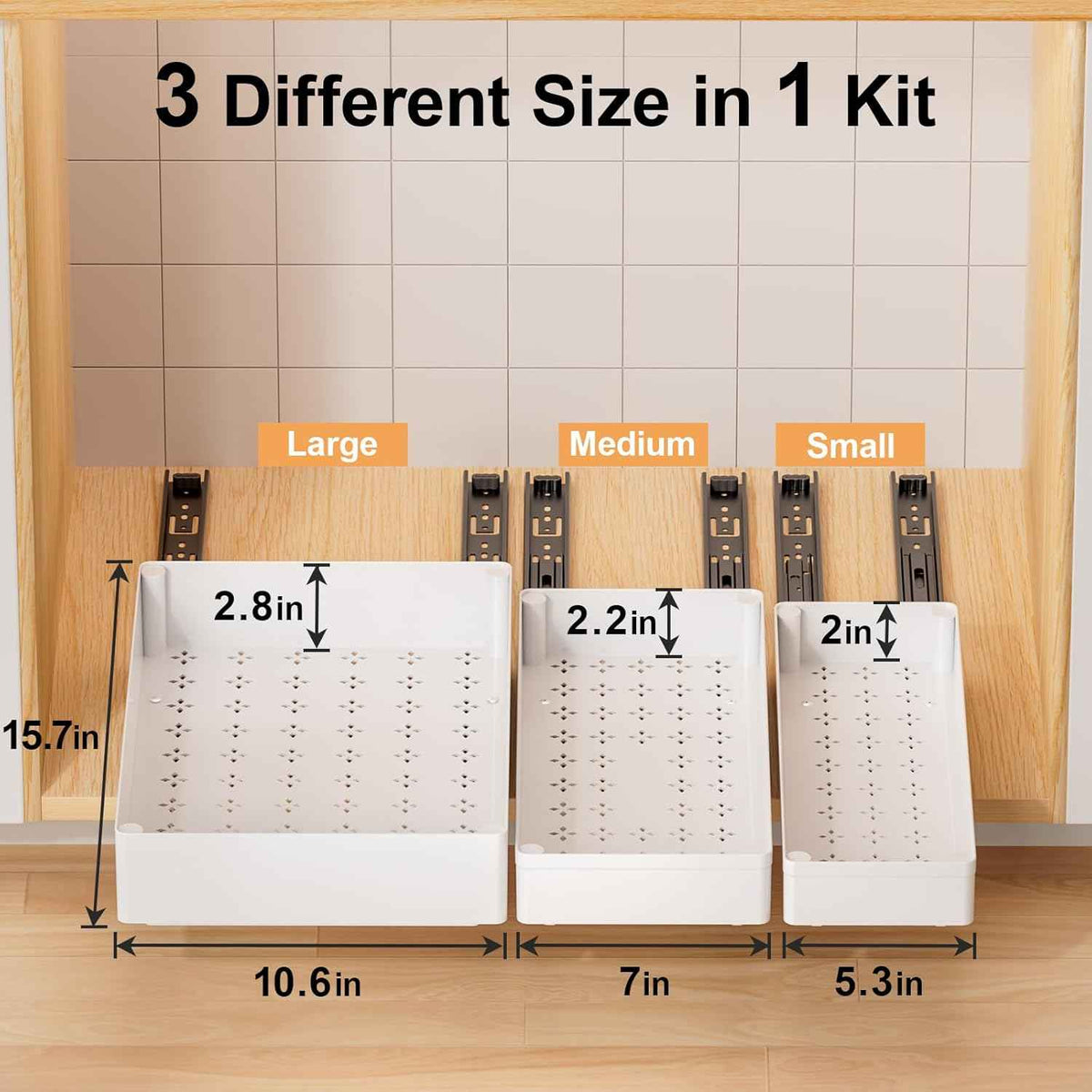 Delamu 3 Pack Pull Out Cabinet Organizer, 15.7" Deep