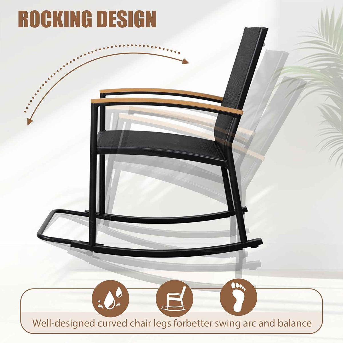 Shintenchi 3 Piece Outdoor Rocking Bistro Set, Textilene Fabric Small