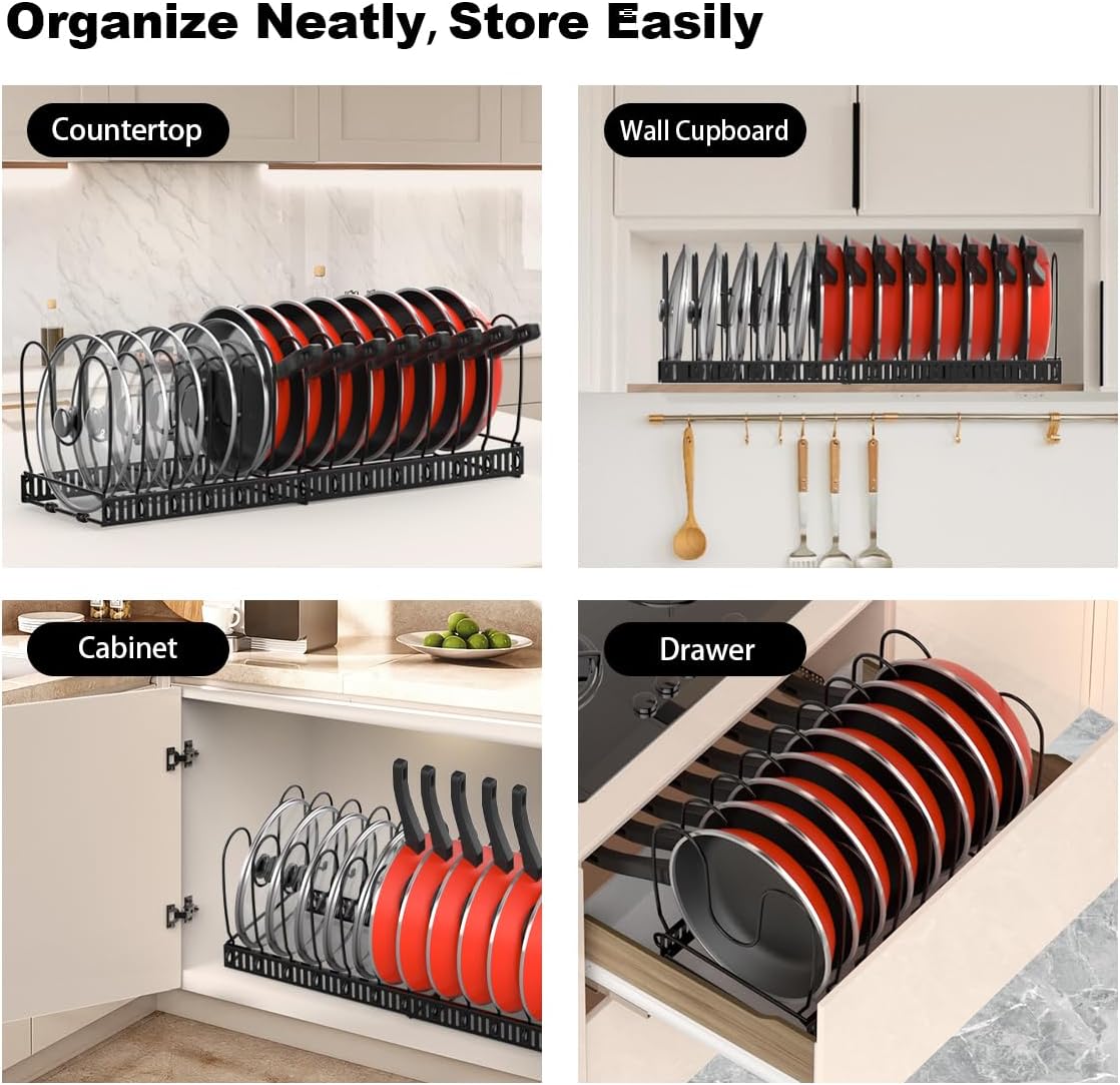 Housolution Pot and Pan Lid Organizer, 12"-23", Black