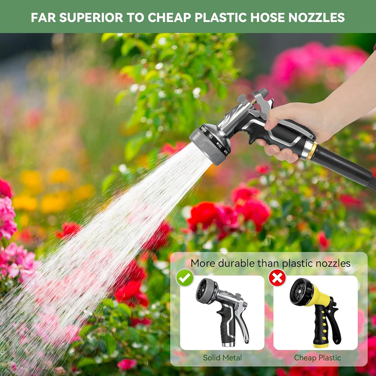 Metal 8-Pattern High-Pressure Garden Hose Nozzle - Field & Nook