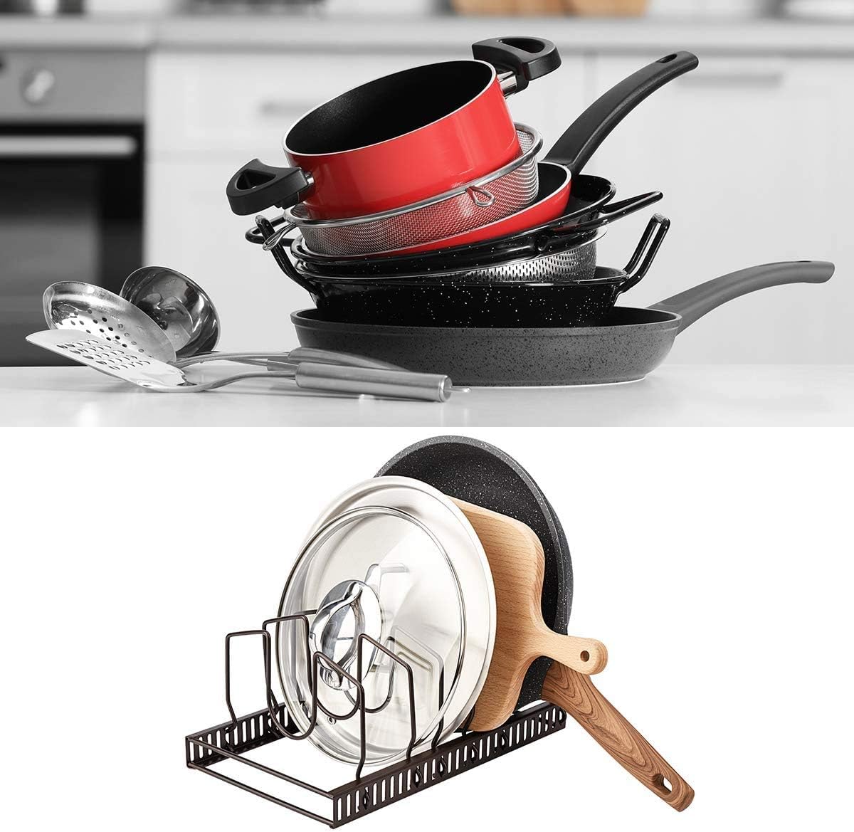 Adjustable Pot Lid & Bakeware Organizer – 7 Compartments