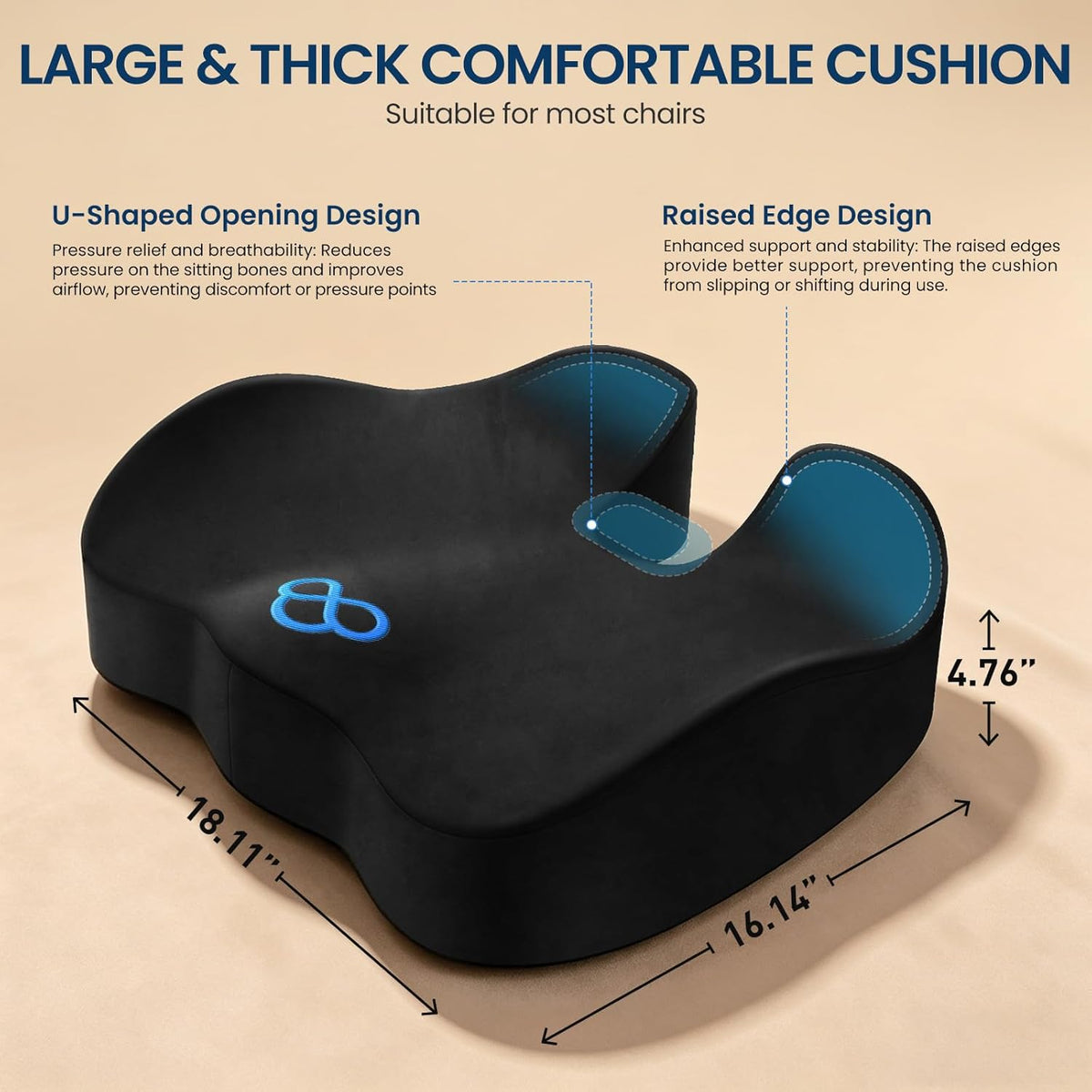 4.7-Inch Memory Foam Seat Cushion with Velvet Cover - Field & Nook