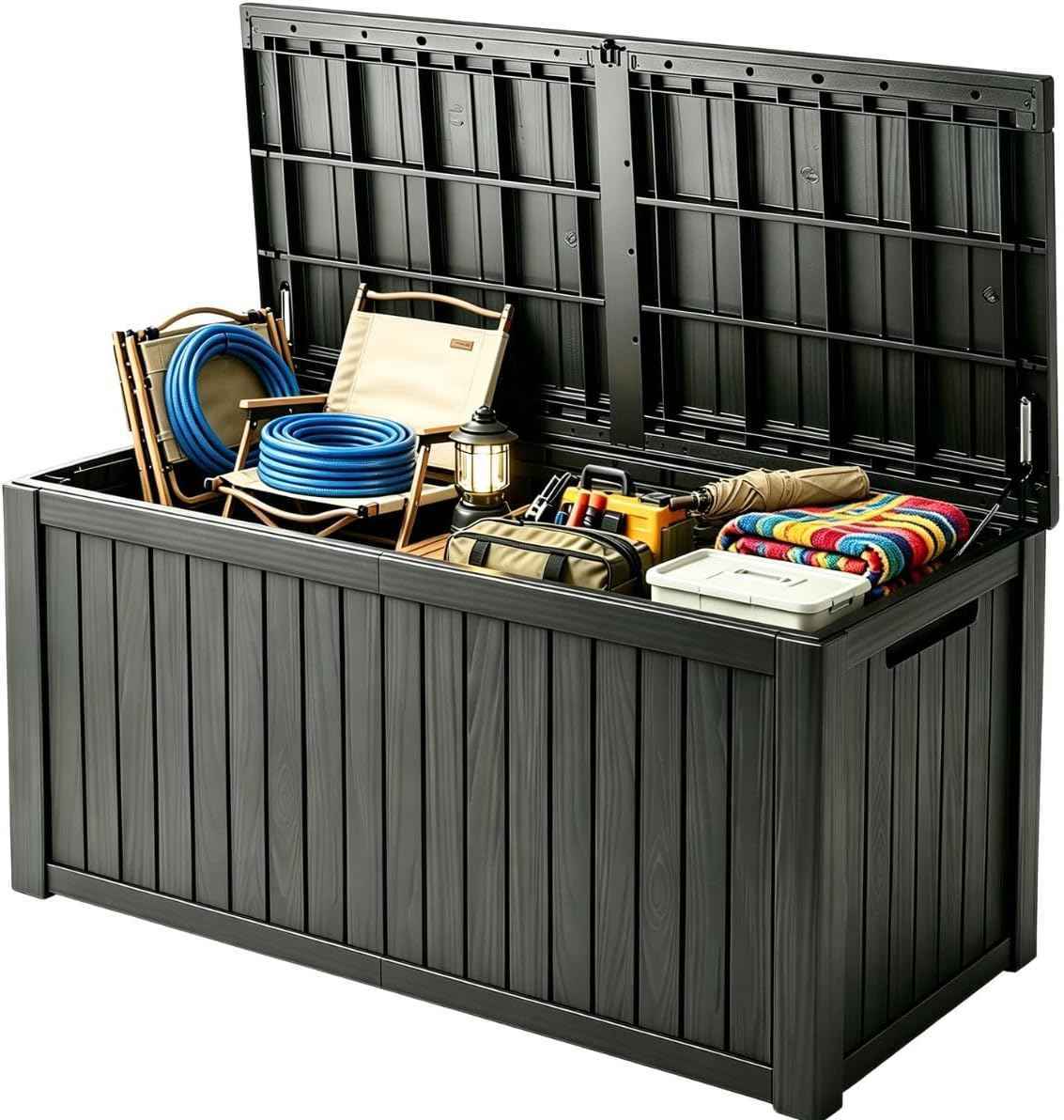180 Gallon Outdoor Storage Box, Large Storage Deck Box for Patio Furniture Accessories, Garden Tools, Indoor Storage for Cushion, Black