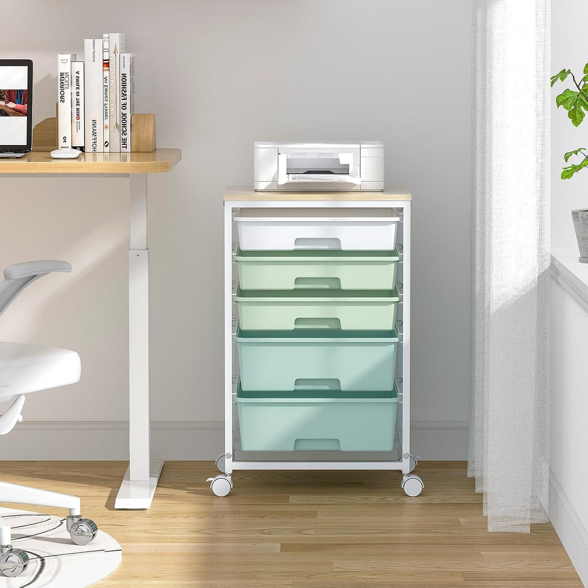 SYKIARIOL Rolling Cart with Drawers,5 Drawers Storage Cart,Light Green | 5-Tiers Utility Cart with Drawers with Lockable Wheels for Craft Organizers and Storage,Home Office,Classroom,Dorm,Playroom - Field & Nook
