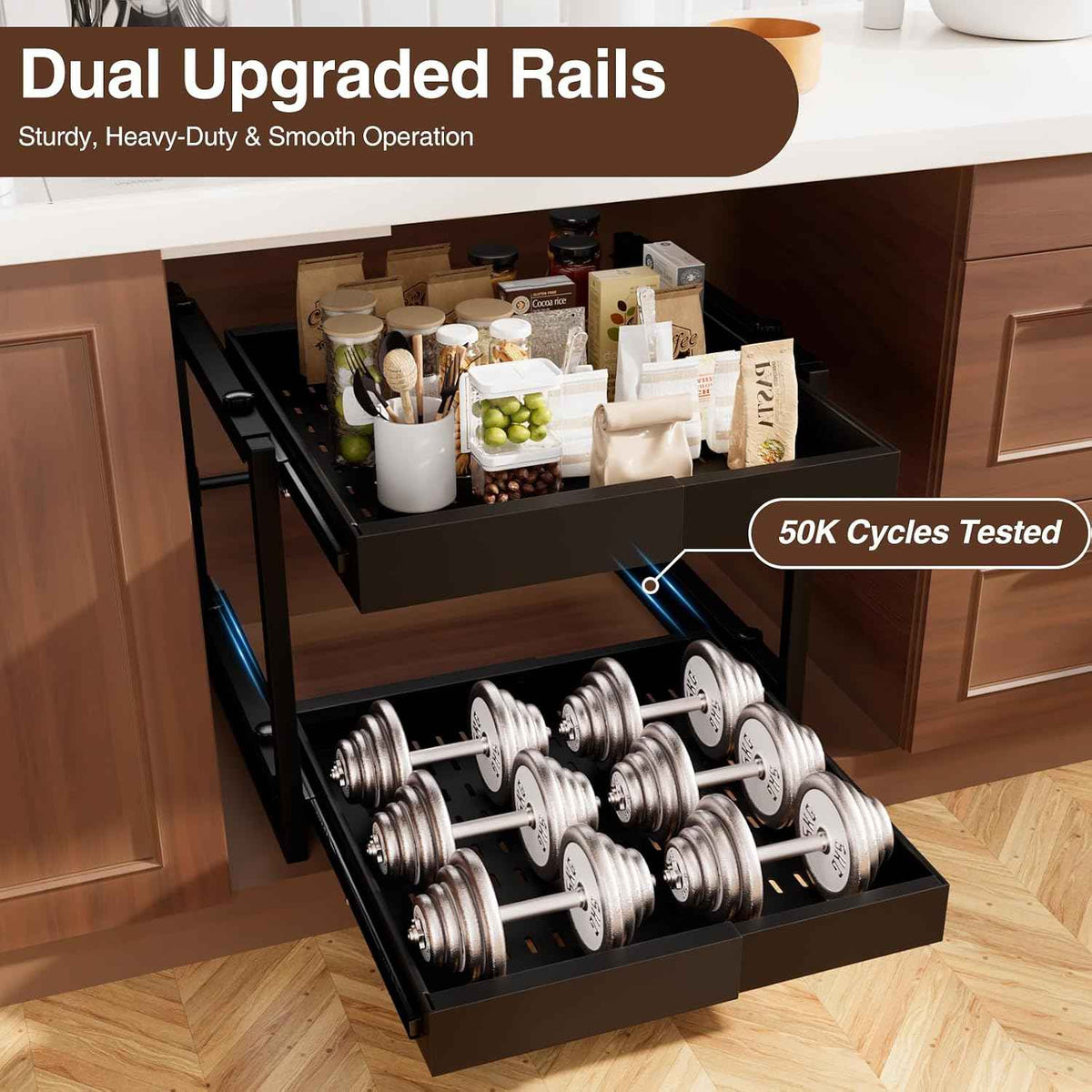 2-Tier Expandable Pull Out Cabinet Organizer, Black