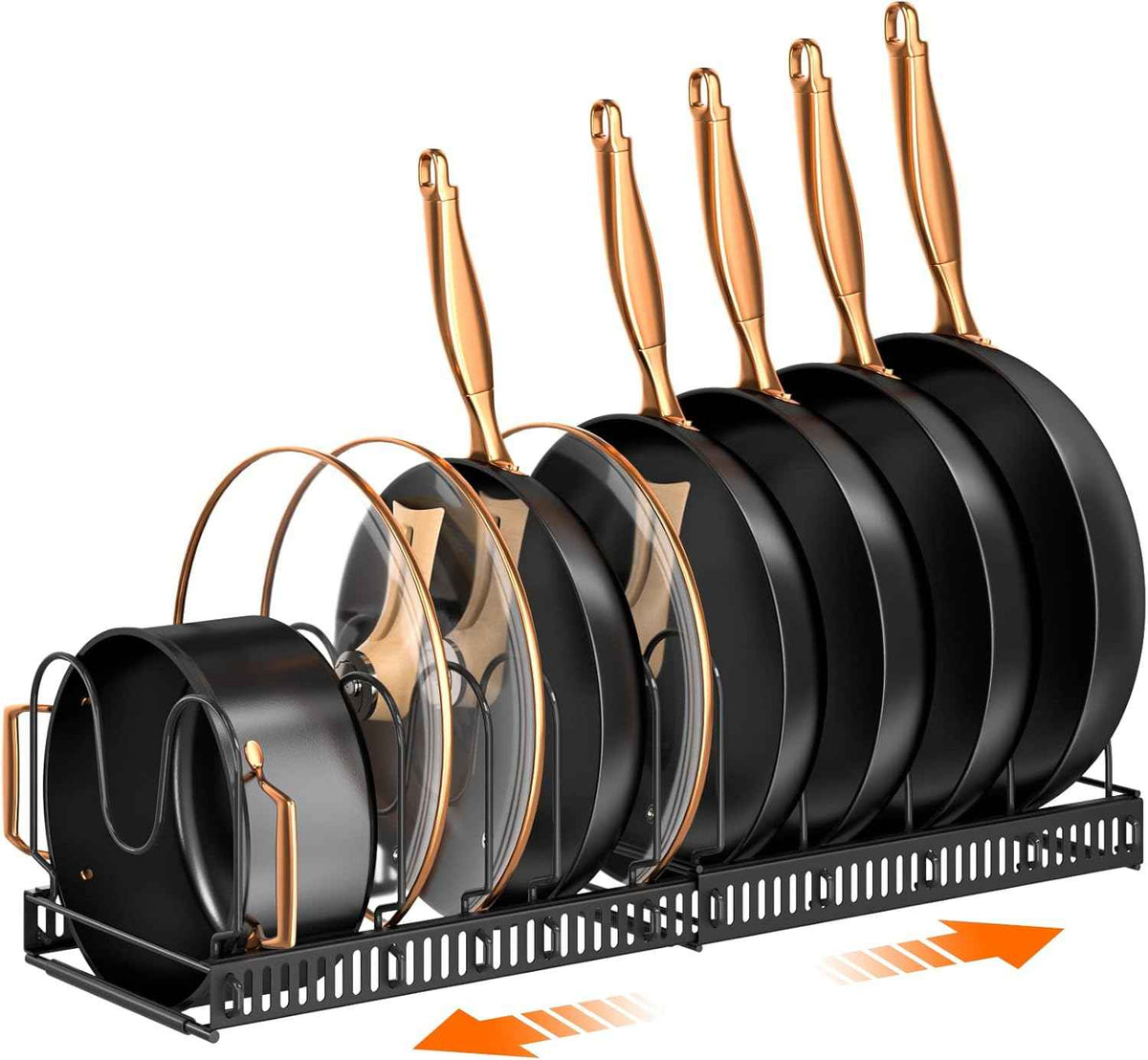 MUDEELA Expandable Pot, Pan & Lid Organizer, 10 Divider, Black