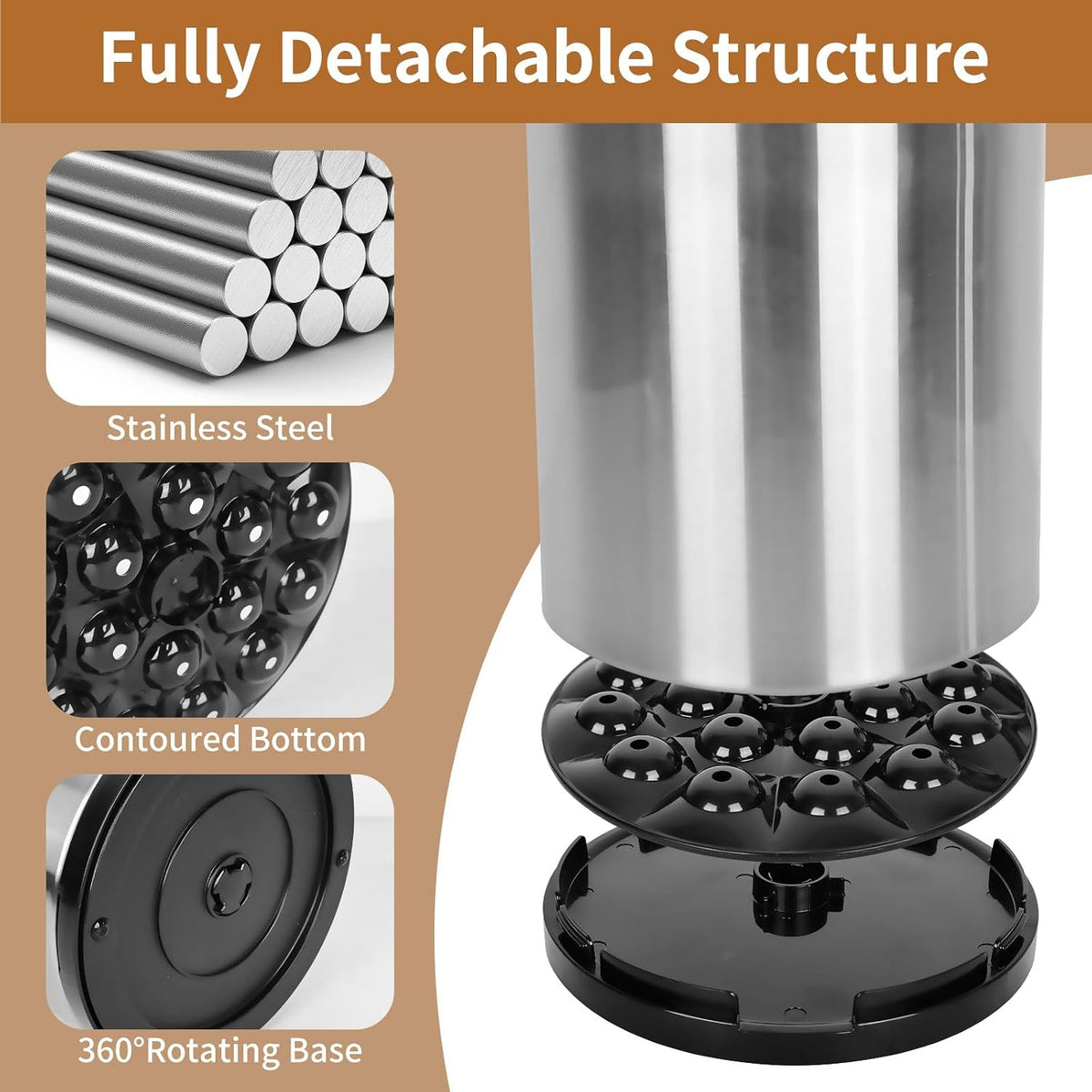 Nigelia Stainless Steel Utensil Holder, 3 Compartments