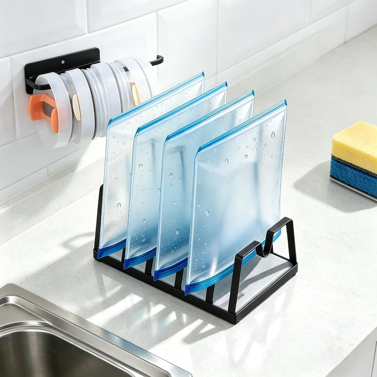 YIGII Reusable Bag Drying Rack, Brushed Black