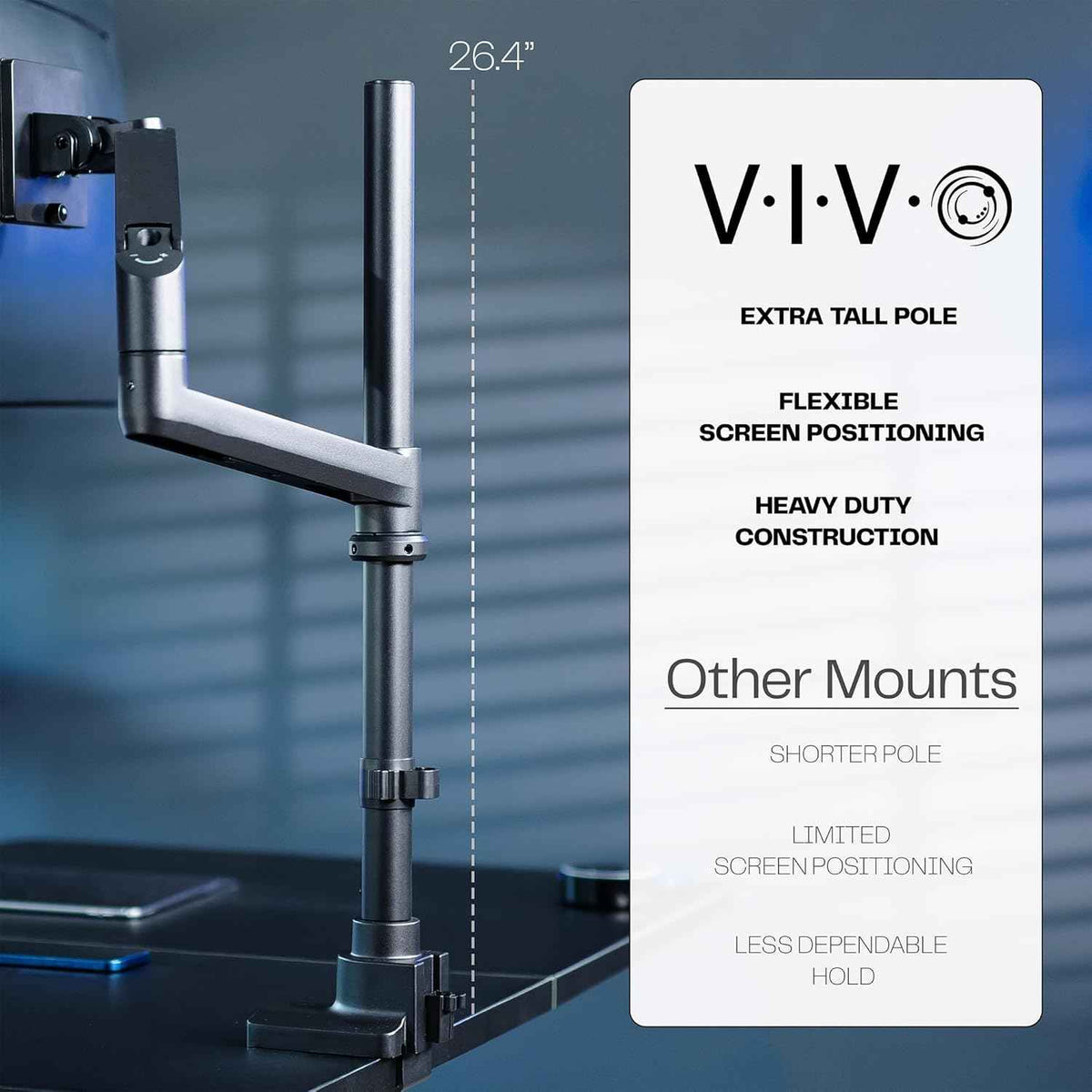 VIVO Pneumatic Arm Single Ultrawide Monitor Extra Tall Desk Mount for Up to 49 inch Screens, Heavy Duty Clamp, Holds Ultra Wides Up to 44 lbs, Black, STAND-V110K