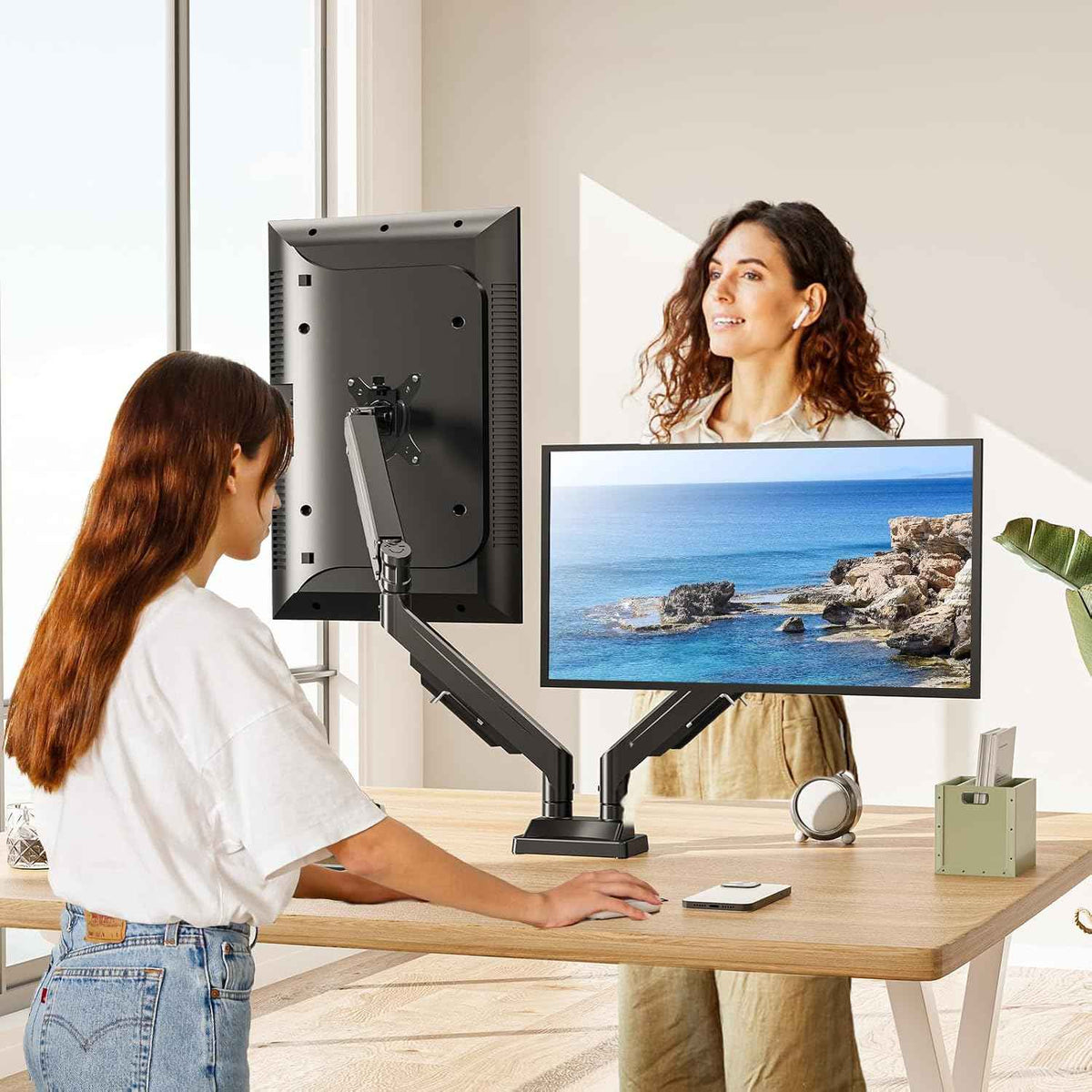 MOUNT PRO Ultrawide Dual Monitor Arm for Max 43" Monitor, Holds up to 33lbs | Fully Motion Monitor Stand with Tilt/Swivel/Rotation, VESA 75x75/100x100 with C-Clamp & Grommet Base