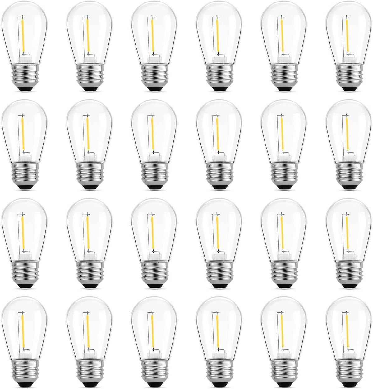 Meconard 24-Pack LED 1W String Light Bulbs, S14 Plastic Shatterproof Edison Vintage Style Replacement 1 Watt Outdoor Light Bulbs 2200K, Waterproof, Warm White Equivalent to 11w, E26 Base