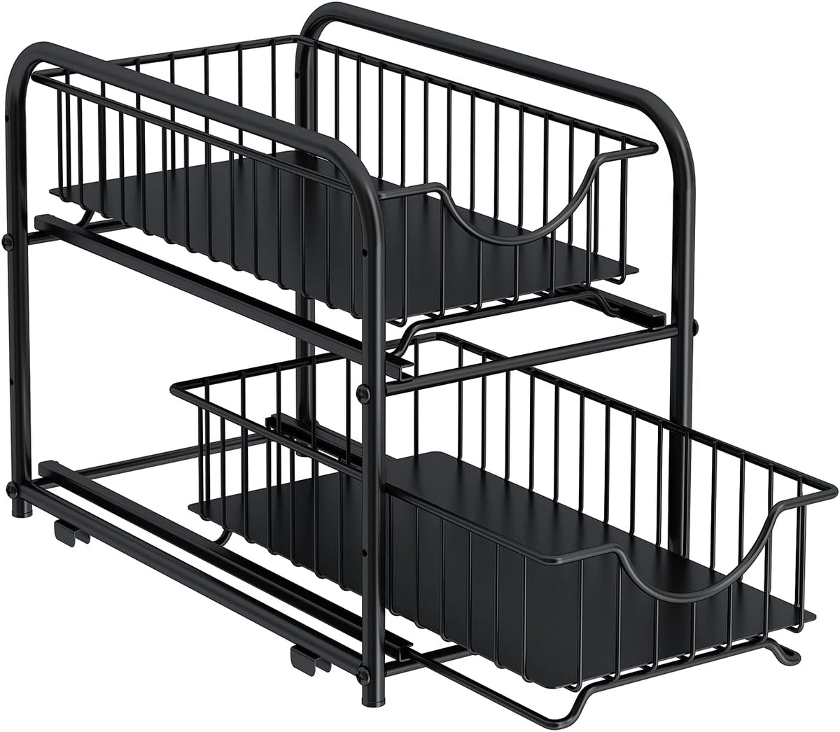 2-Tier Pull Out Organizer Under Sink Sliding Cabinet Rack,Black | Stackable Sliding Storage Drawer organizer with adjustable height and anti slip pad. Kitchen,Office or Cabinet Storage - Field & Nook