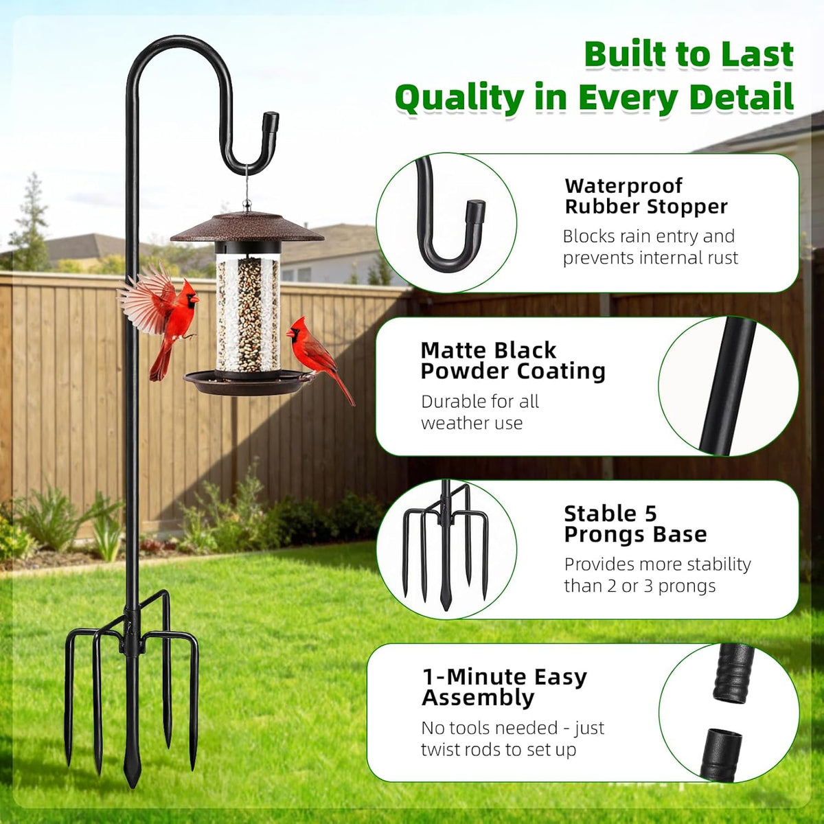 Adjustable Bird Feeder Pole with Shepherd Hook – Up to 78 in