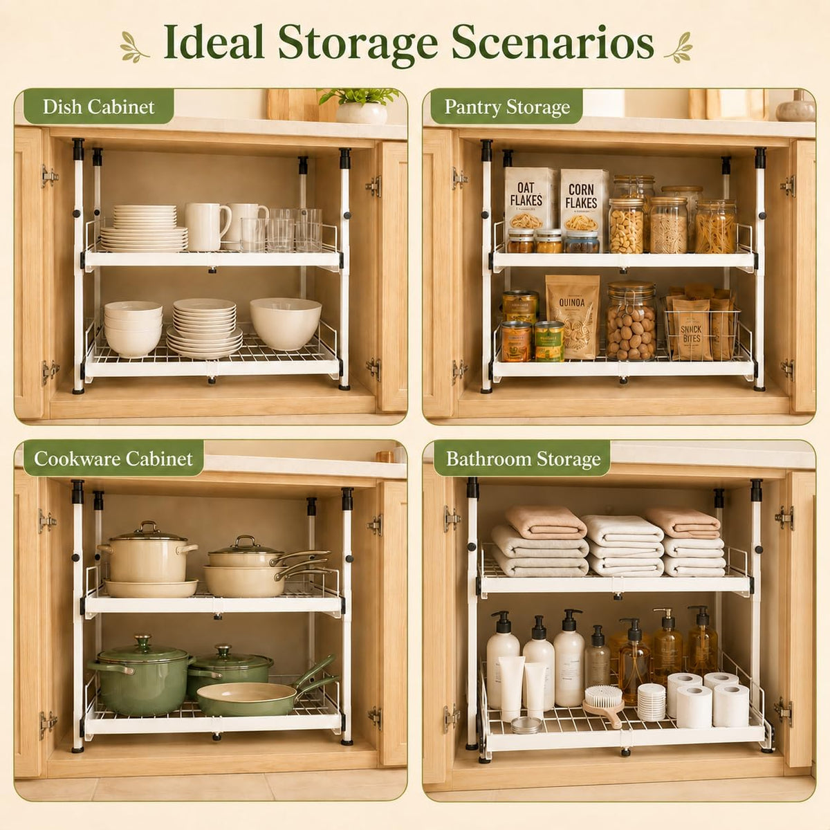 Expandable 2-Tier Pull-Out Cabinet Organizer, 13"-21" W, White