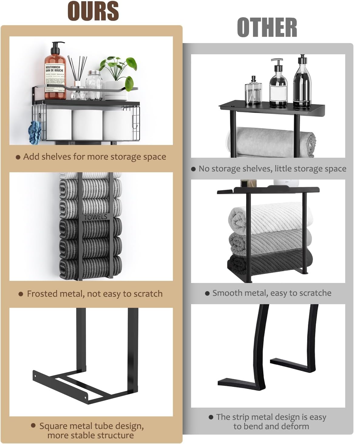 Wall-Mounted Rolled Towel Rack – 31-Inch Shelf Organizer