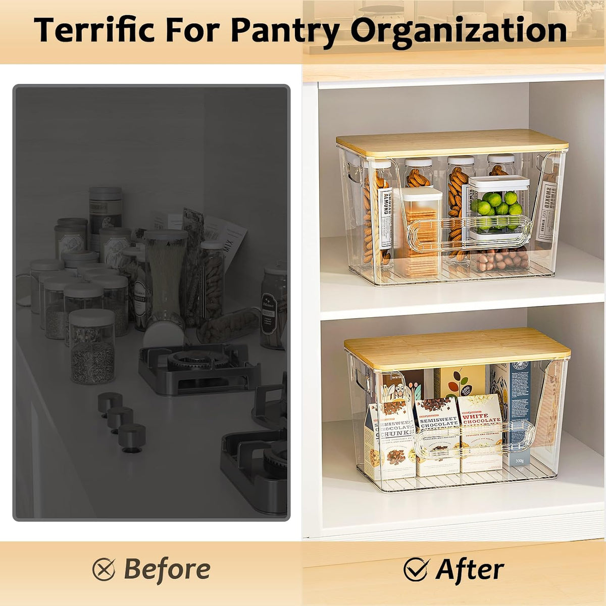 Delamu 2 Set Pantry Organizers and Storage, Trash Bag Holder Under Sink Organizer for 4-13 Gal Bags, Trash Bag Dispenser with Bamboo Top for Onion, Potato, Garlic, Clear (11-7/32"L*7" W*7-1/8"H) - Field & Nook