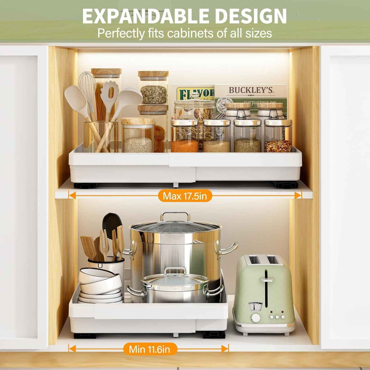 DOMNIU Pull Out Cabinet Organizers, White, 2 Pack