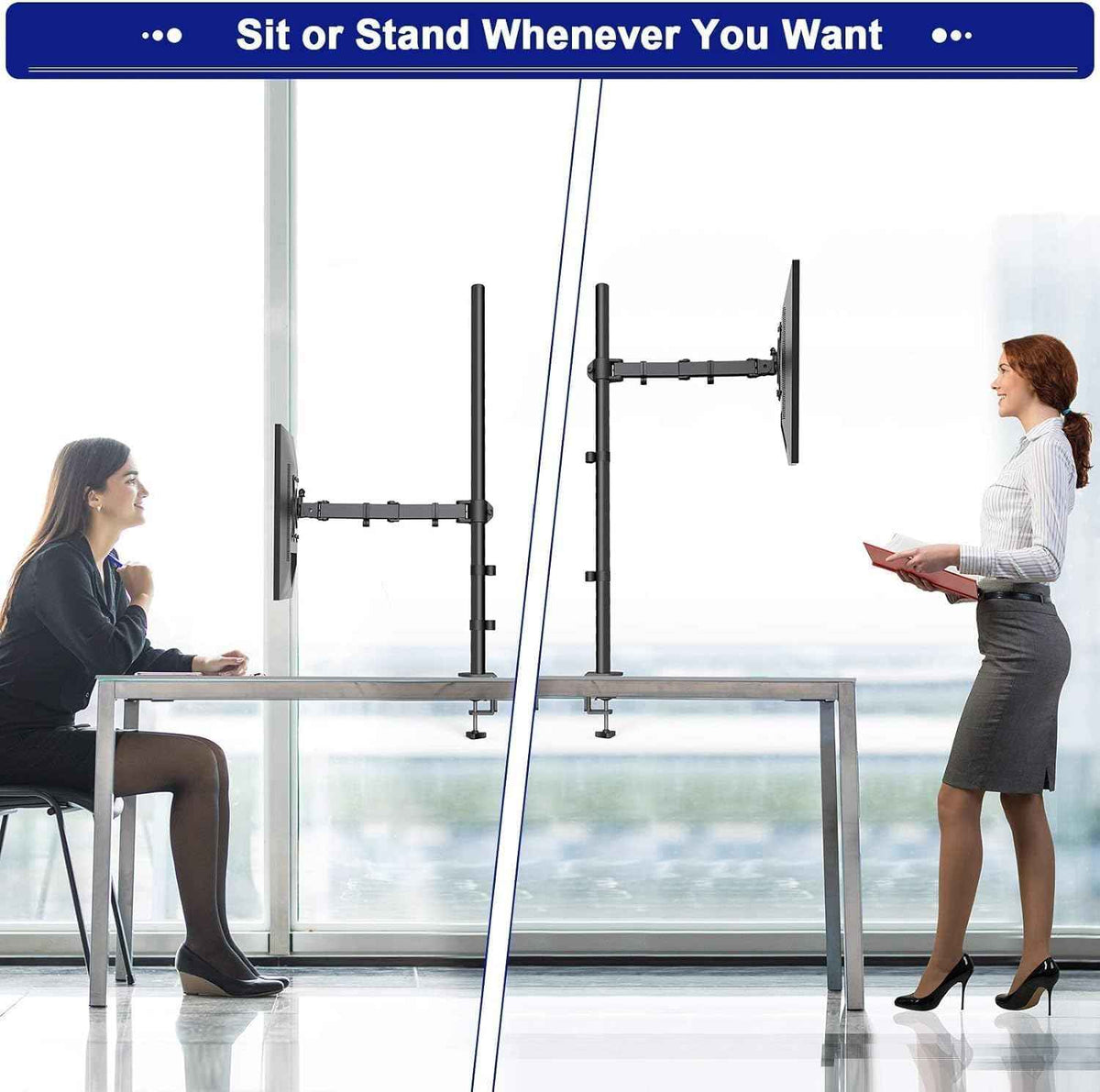 HUANUO Single Monitor Arm with 39 inch Extra-Tall Pole, Adjustable Computer Desk Mount for 13–32 inch Screens and up to 38 inch Ultrawide Screens, Hold 22 lbs, Monitor Stand with C-Clamp & Grommt Base