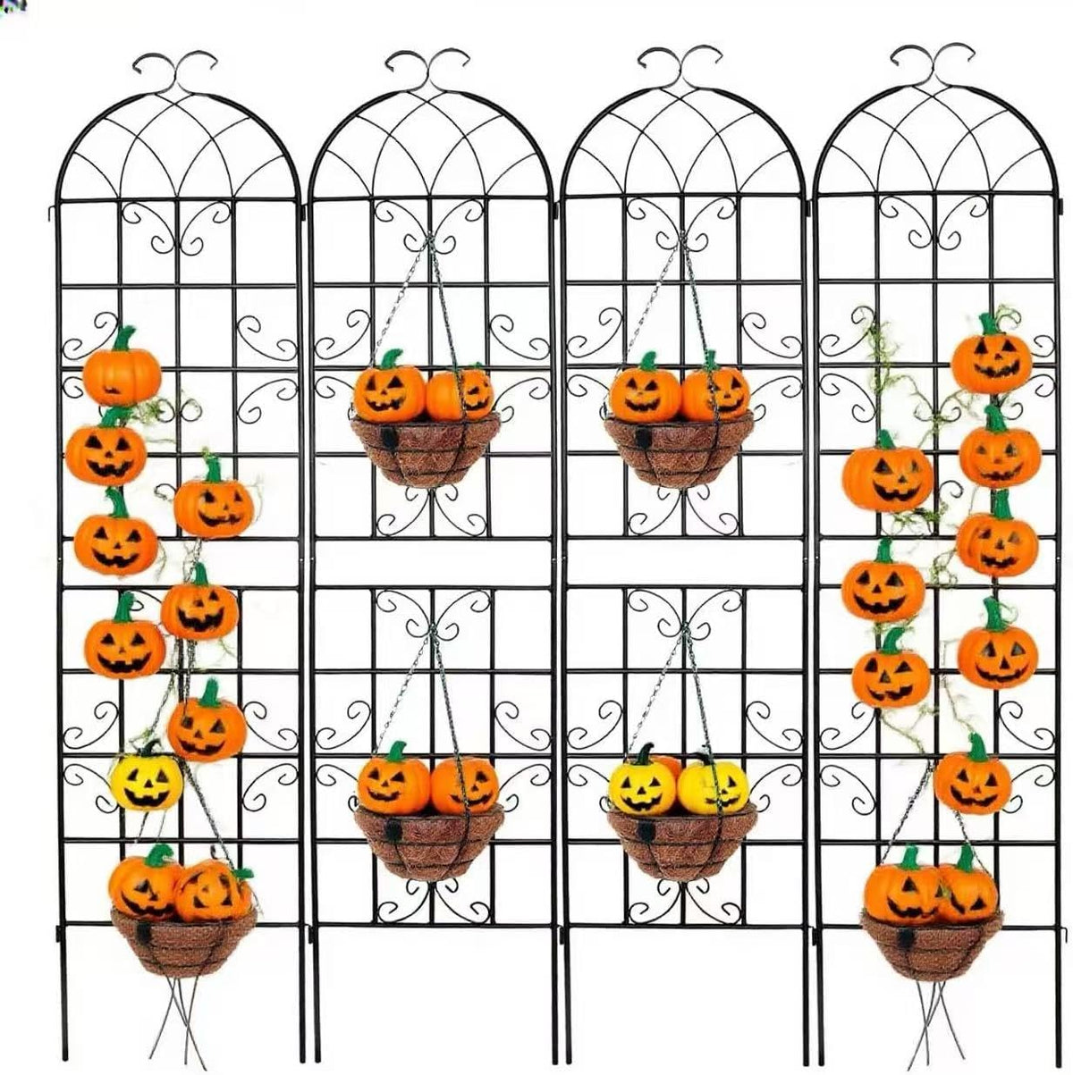 4 Pack 72x20in Rustic Iron Arch Decoration Garden Trellis with Black Metal Coating – Perfect for Supporting Climbing Plants Outdoor, Roses, Vines, Flowers, and Vegetables.