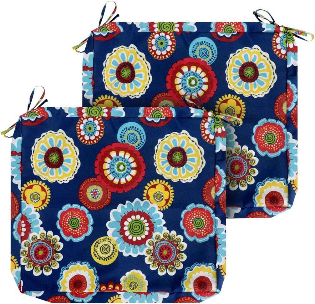Magpie Fabrics Indoor Outdoor Cushion Cover Replacement 2 Pack, NO Insert! Water Repellent Slipcover with Ties Decor for Patio Garden Chair Sofa Bench Wicker(Floral Navy, 20x18x4 Inch)