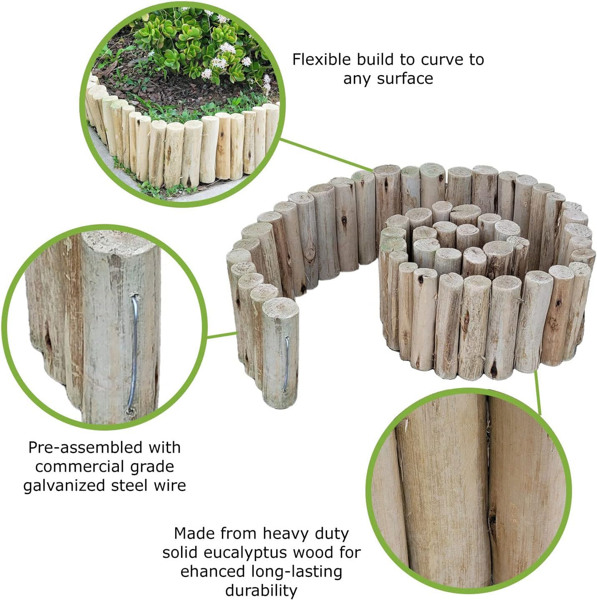 Natural Eucalyptus Wood Garden Edging – 72 in × 6 in