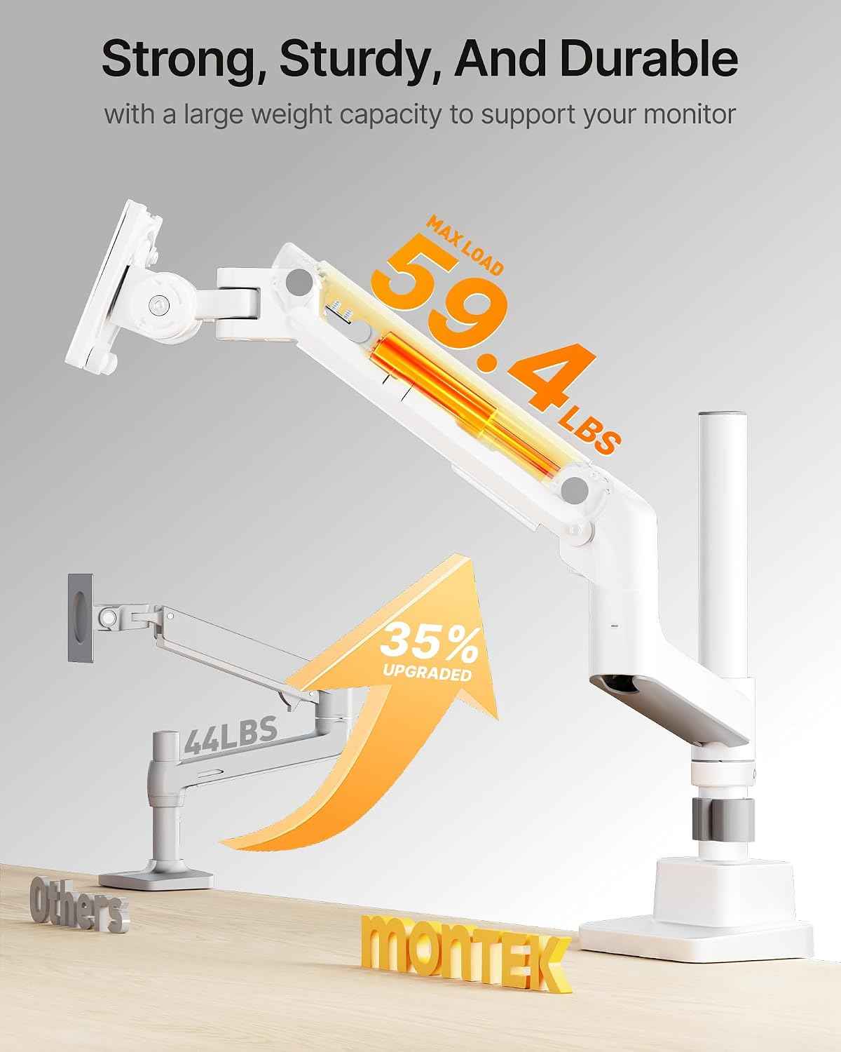 monTEK Ultrawide Monitor Arm Max 57",Height Adjustable 8.1"-25.5",White | Fits 17–57" Curved Monitors, Up to 59.4 lbs,Heavy Duty 75/100 VESA Monitor Stand,No Sag,Gaming & Office Workstation
