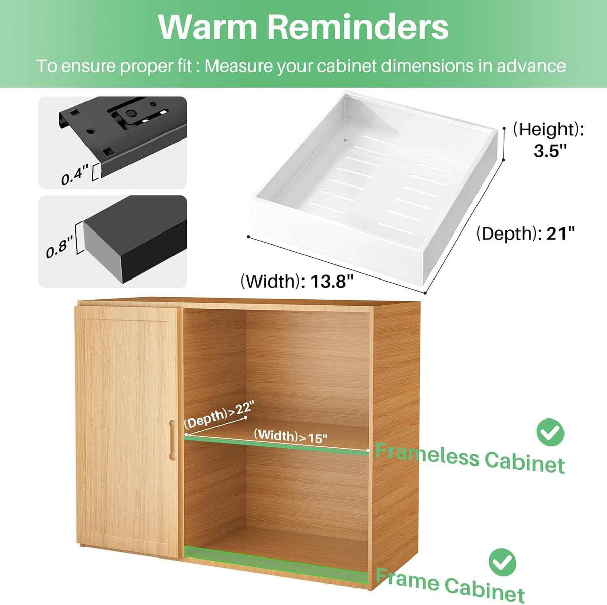 Pull-Out Cabinet Organizer, 21" Deep, White