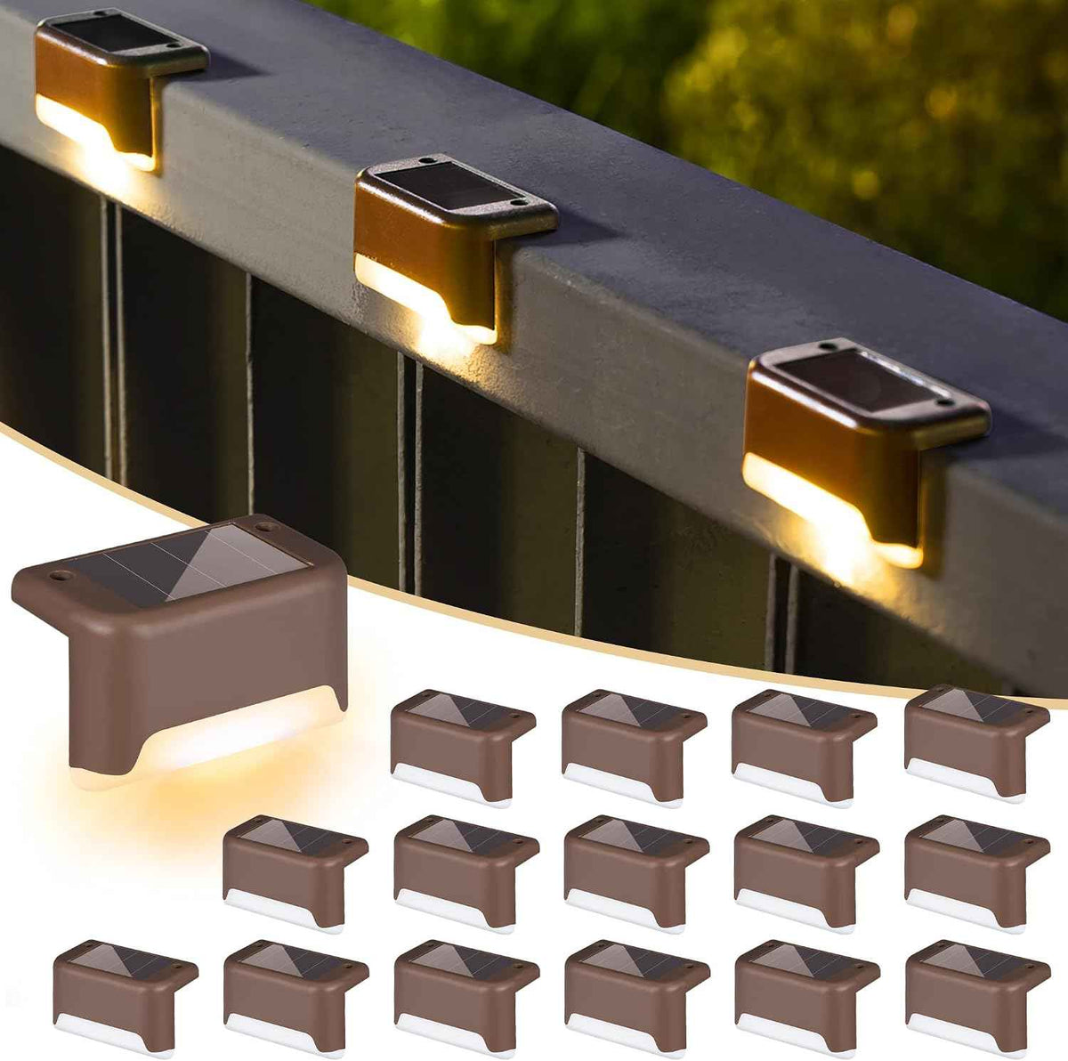 SOLPEX Solar Deck Lights Outdoor 16 Pack,Step Light Waterproof,Warm White | Led Solar lights for Outdoor Stairs,Step,Fence,Yard,Patio and Pathway