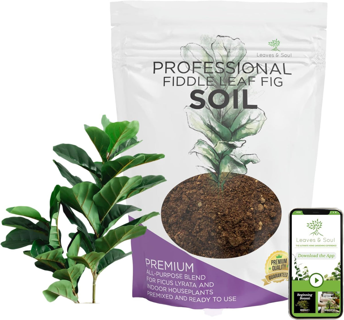 Large Bag Houseplant Fiddle Leaf Fig Soil Premium All Purpose Blend | Ready to Use for Indoor Houseplants | Peat, Sawdust, Course Sand and Pinebark | Extra Large 8.2 Quarts | Made in USA
